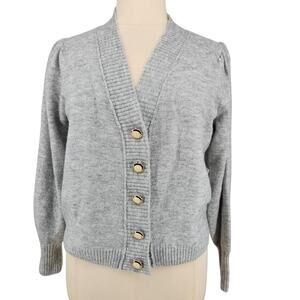 NWT Eloquii Puff Sleeve Cardigan Gray Metallic Button Front Size 18 / 20